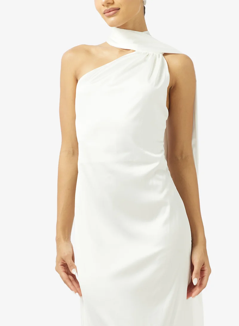 Ginger  One Shoulder Satin Dress with Trail for Women | Best Price UAE